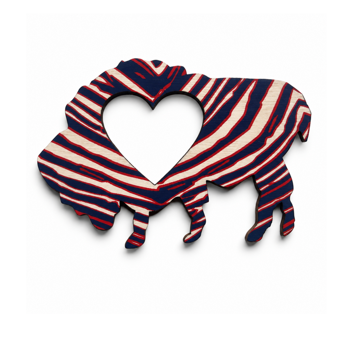 6" Wooden Striped Heart Magnet