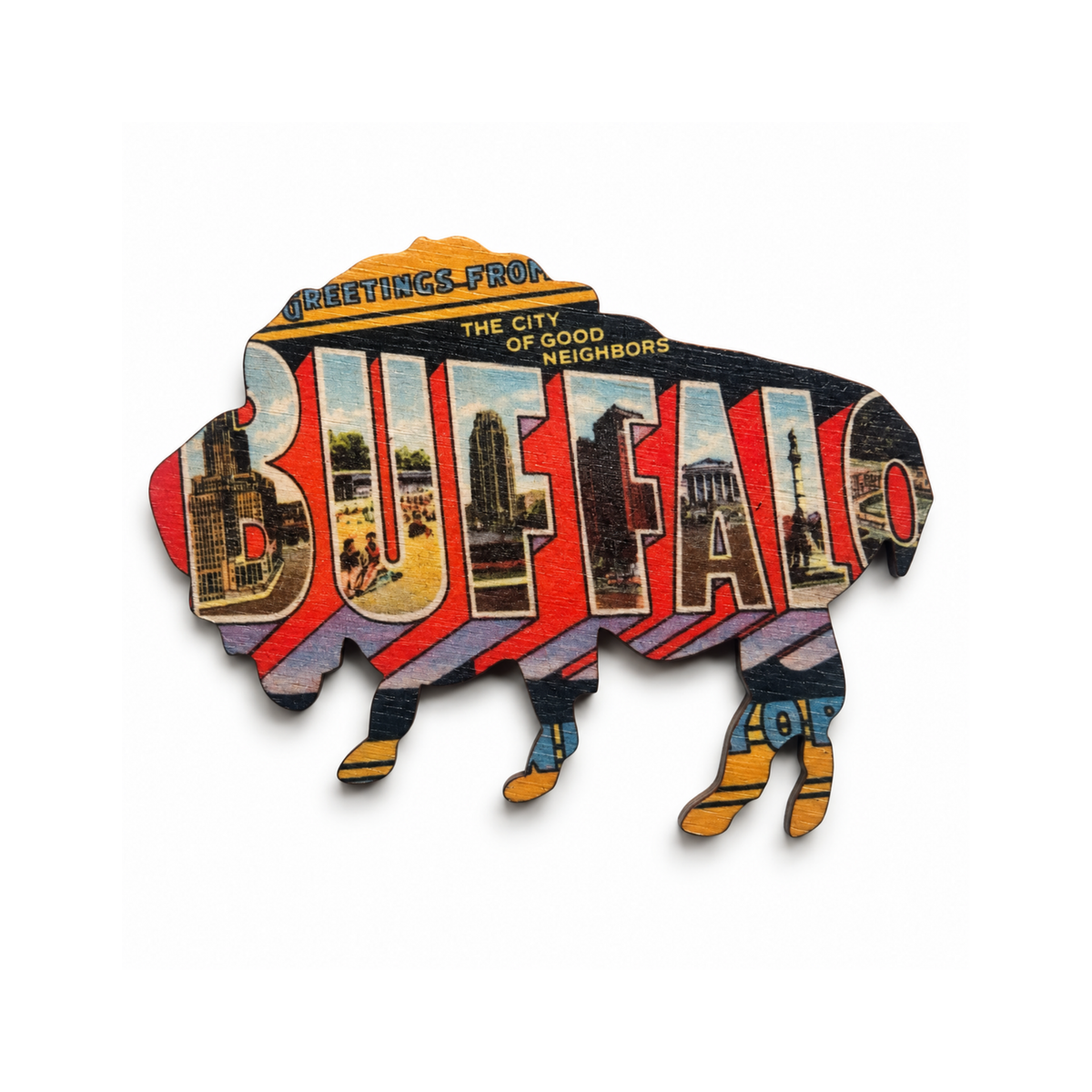 6" Wooden Buffalo City Neighbors Magnet